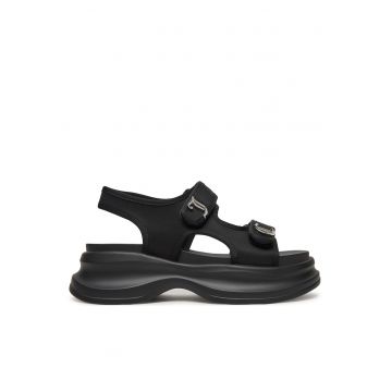 Sandale dama -  velcro - negru textil -