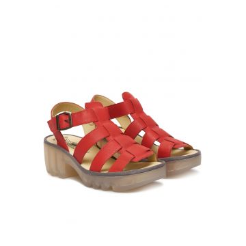 Sandale de dama -  piele naturala - toc clasic - rosu