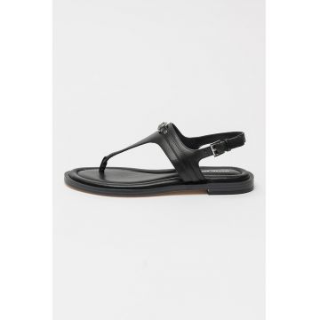 Sandale de piele cu bareta T - Negru
