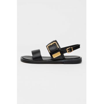 Sandale de piele cu catarama decorativa - Negru
