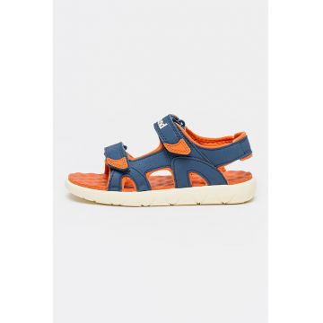 Sandale de piele ecologica cu velcro Perkins Row - Albastru inchis/Portocaliu inchis