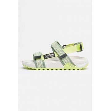 Sandale din material textil cu velcro si model - Galben lime/Verde turcoaz