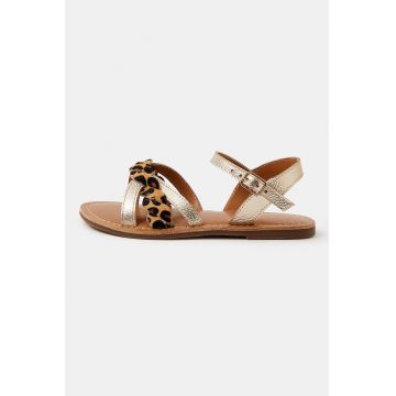 Sandale din piele cu animal print - Auriu/Maro