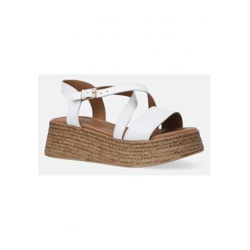 Sandale din piele cu barete multiple si talpa wedge