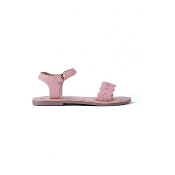 Sandale din piele cu garnituri impletite - Roz pastel