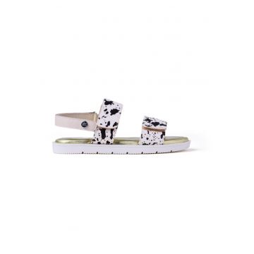 Sandale din piele cu model animal print - Alb/Negru