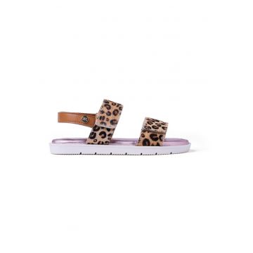 Sandale din piele cu model animal print - Maro/Negru