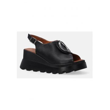 Sandale din piele - cu talpa inalta si perforatii decorative