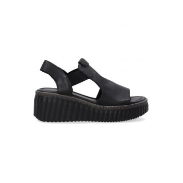 Sandale din piele cu talpa wedge fara inchidere