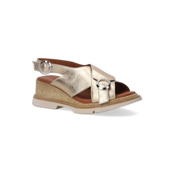 Sandale din piele cu talpe wedge si barete incrucisate