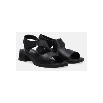 Sandale din piele cu toc si velcro