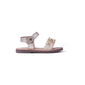Sandale din piele decorate cu margele - Auriu