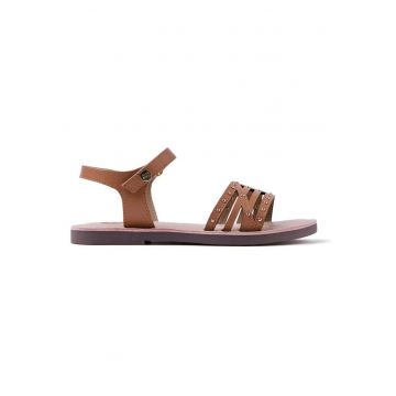 Sandale din piele decorate cu tinte - Maro camel