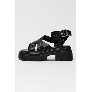 Sandale din piele ecologica cu barete multiple Vega MSS Riv - Negru