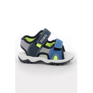 Sandale din piele ecologica cu inchidere velcro - Gri/Albastru royal/Verde lime