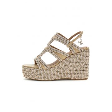 Sandale din piele ecologica cu talpa wedge - Bej
