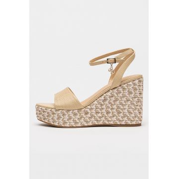 Sandale din piele ecologica cu talpa wedge - Bej
