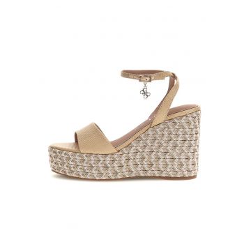 Sandale din piele ecologica cu talpa wedge - Bej