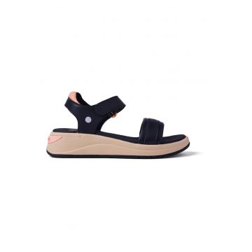 Sandale din piele ecologica cu talpa wedge Sporty - Negru