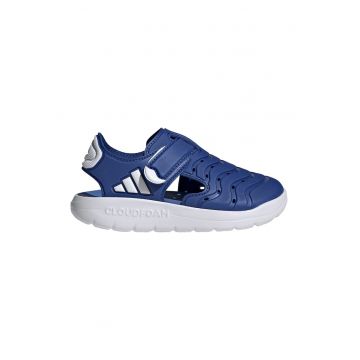 Sandale din piele ecologica cu velcro - Alb/Albastru