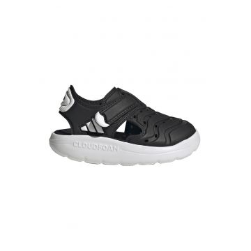 Sandale din piele ecologica cu velcro - Alb/Negru