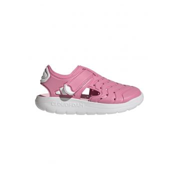 Sandale din piele ecologica cu velcro - Alb/Roz
