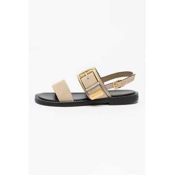 Sandale din piele intoarsa cu catarama decorativa - Maro taupe deschis
