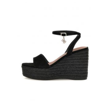 Sandale din piele intoarsa cu talpa wedge - Negru