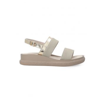 Sandale din piele intoarsa cu talpa wedge si catarama