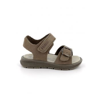 Sandale din piele nabuc cu inchidere velcro - Maro inchis
