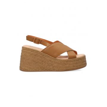 Sandale din piele slingback cu talpa wedge