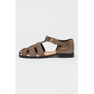 Sandale fisherman din piele intoarsa cu catarama Fiona - Maro taupe