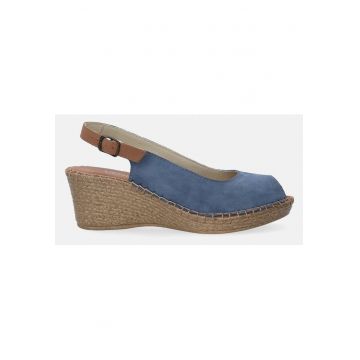 Sandale peep-toe din piele intoarsa cu talpa wedge