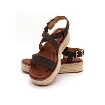 Sandale pentru dama  Lynn - cu logo - piele - talpa de 5 cm - maro inchis -