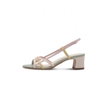 Sandale slingback de piele ecologica - Roz pastel/Verde pal/Galben mustar