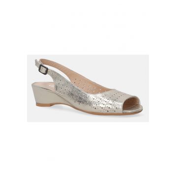 Sandale slingback din piele cu aspect metalizat