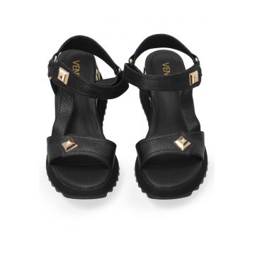 Sandale wedge din piele cu velcro
