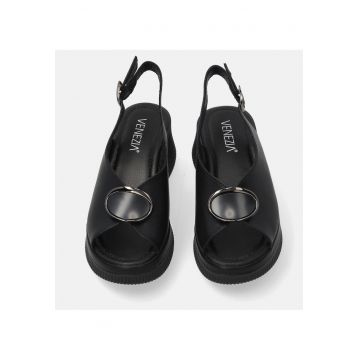 Sandale wedge din piele naturala cu catarama