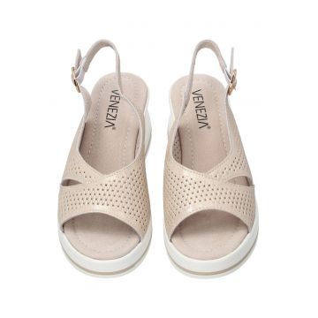 Sandale wedge din piele naturala cu perforatii