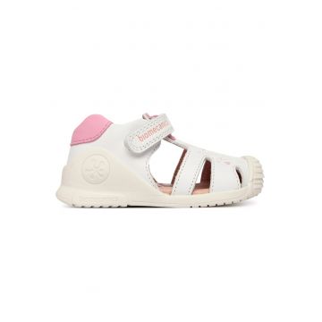 Sandale copii -  piele naturala - alb - sistem inchidere Velcro