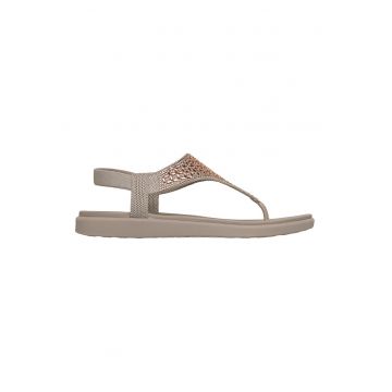 Sandale cu aplicatii de strasuri si bareta separatoare Meditation Luxe - Maro taupe deschis