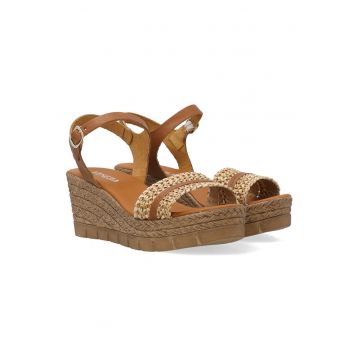 Sandale cu garnituri din piele naturala si talpa wedge