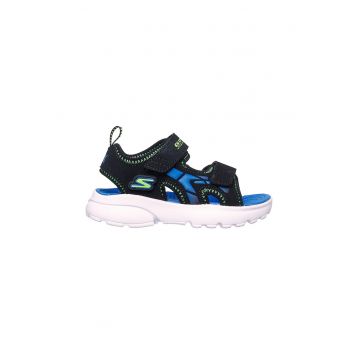 Sandale cu inchidere velcro si detalii logo - Negru/Verde lime