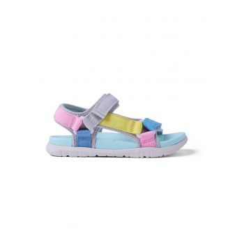 Sandale cu inchidere velcro si detaliu logo Eldama - Gri