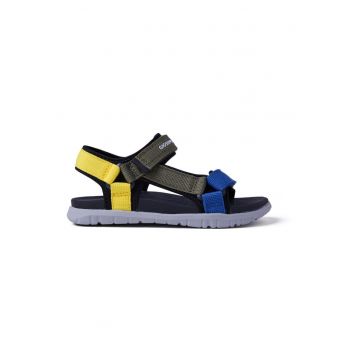 Sandale cu inchidere velcro si logo Eldama - Kaki