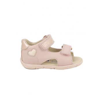 Sandale cu talpa plata si inchidere velcro - Auriu/Piersica