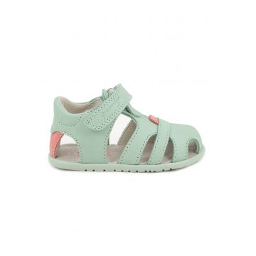 Sandale cu talpa plata si inchidere velcro - Verde pal/Roz