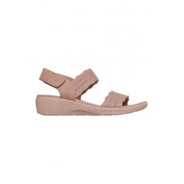Sandale cu talpa wedge si velcro Arya - Roz prafuit