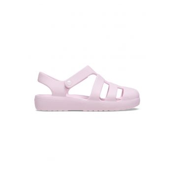 Sandale cu velcro si logo - Roz deschis