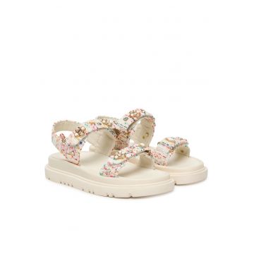 Sandale dama -  alb - material textil - talpa groasa